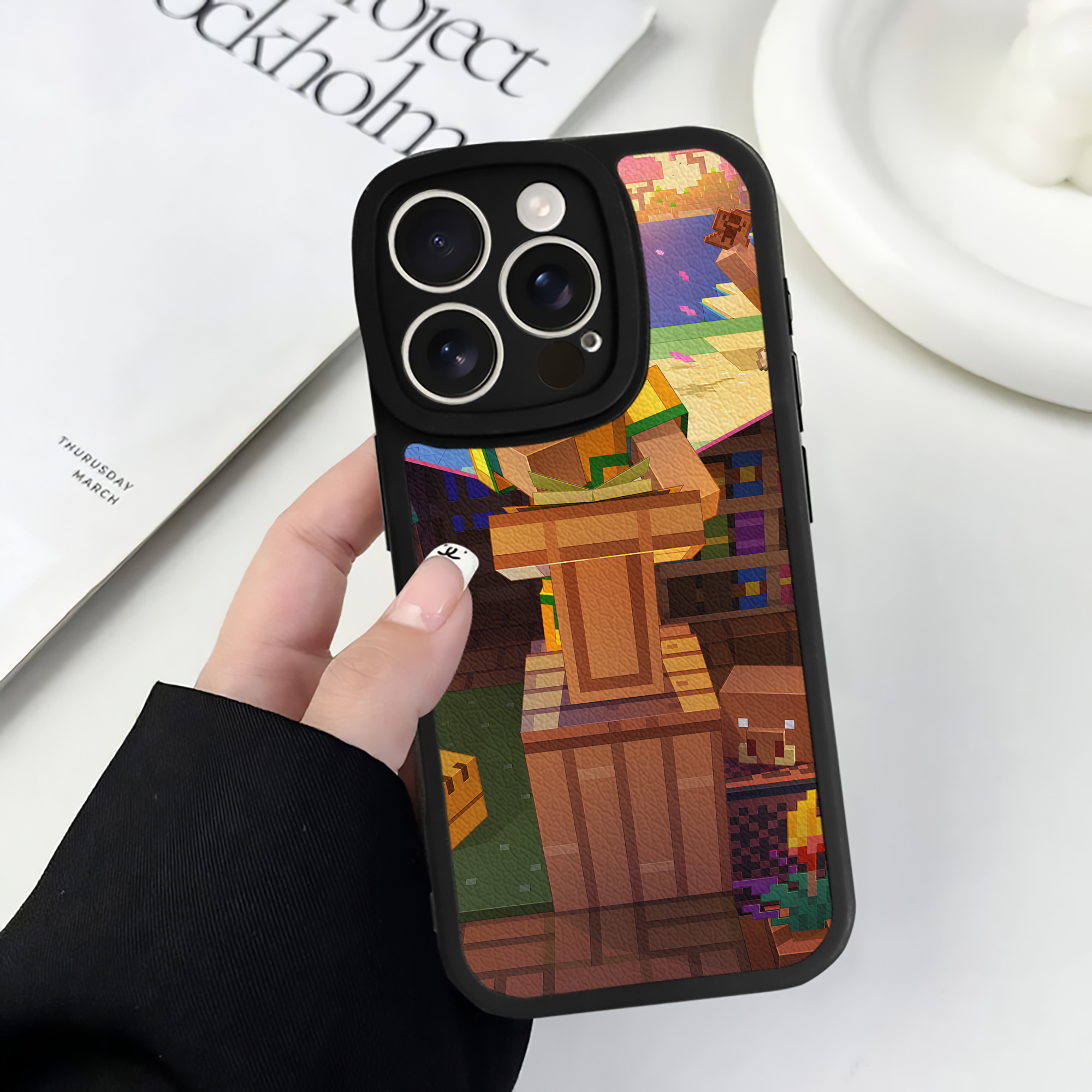（画像用） マインクラフト ブロックの世界 Minecraft MC Block world 【iPhone 16シリーズ対応】シリコンスマホケース（レザー調） 材質：シリコン